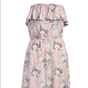 pink and grey strapless dress